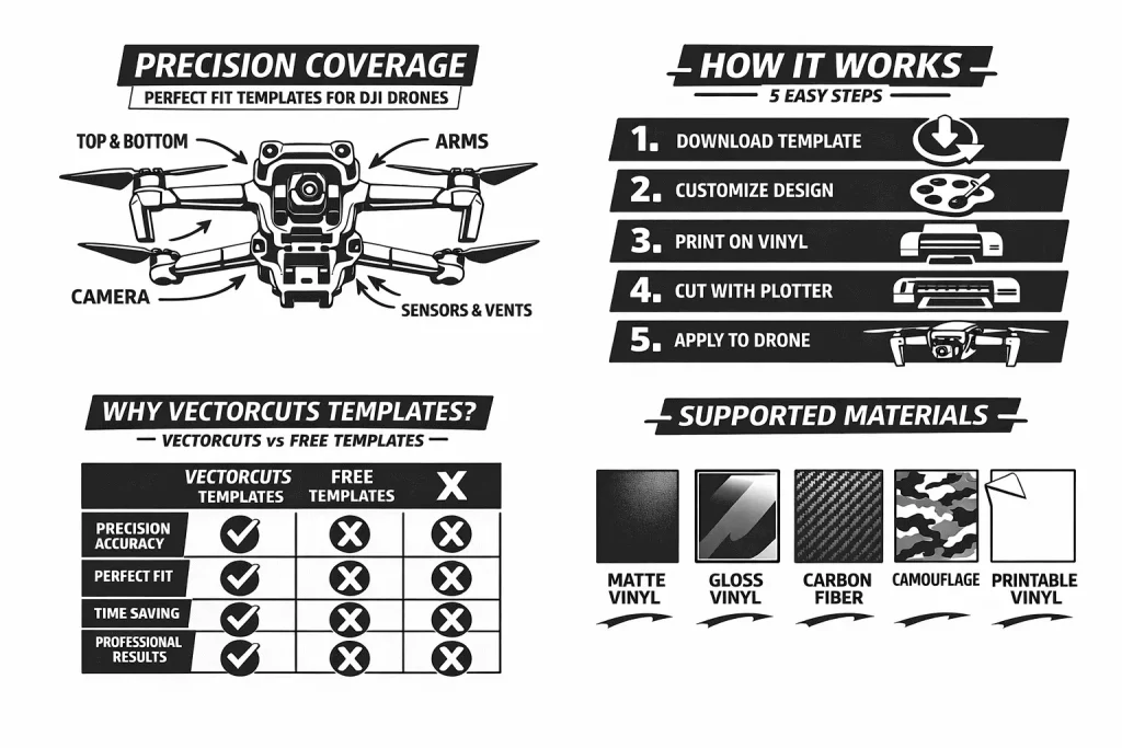 infographic of drone camera vinyl skin templates use by vectorcuts