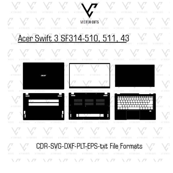 Acer Swift 3 SF314-510, 511, 43 laptop skin template vector file