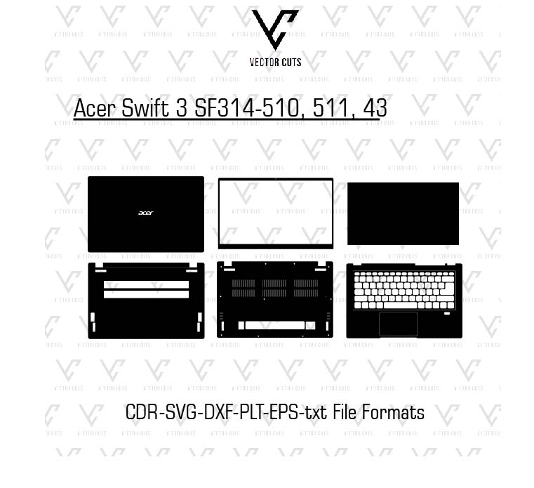 Acer Swift 3 SF314-510, 511, 43 laptop skin template vector file
