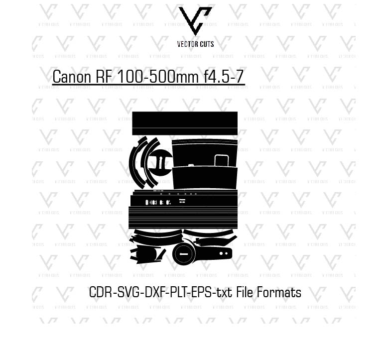 Canon RF 100-500mm f4.5-7 Camera lens Skin Template Vector
