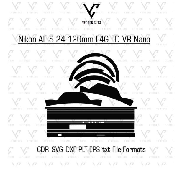 Nikon AF-S 24-120mm F4G ED VR Nano Camera lens Skin Template Vector