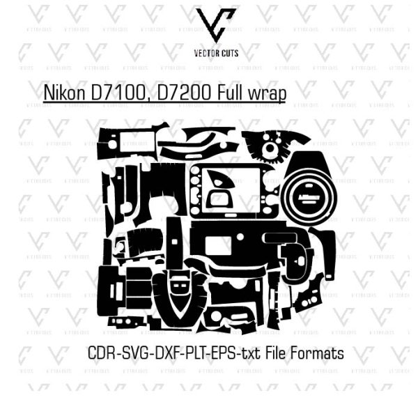 Nikon D7100 D7200 Full Wrap Camera Skin Template Vector