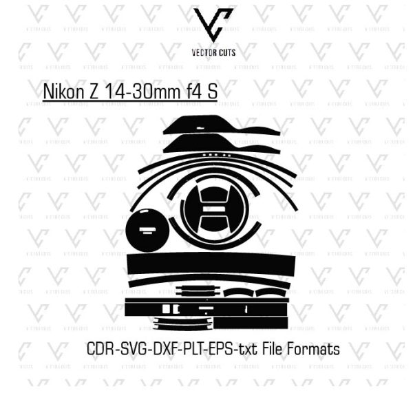 Nikon Z 14-30mm f4 S Camera lens Skin Template Vector