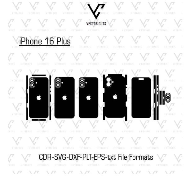 iPhone 16 Plus Mobile Skin Template Vector