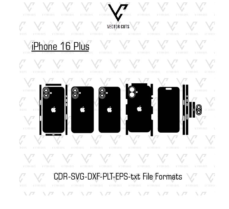 iPhone 16 Plus Mobile Skin Template Vector