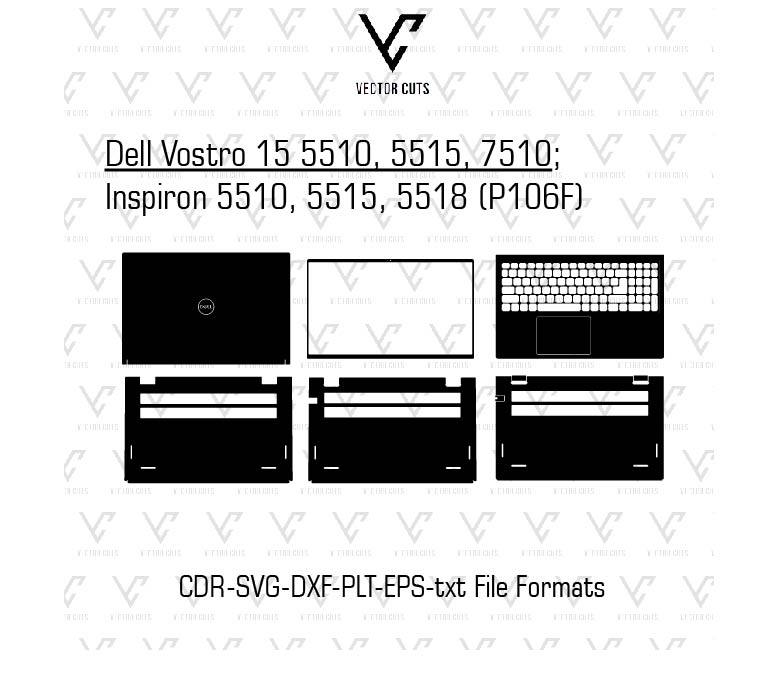 Dell Vostro 15 5510, 5515, 7510; Inspiron 5510, 5515, 5518 (P106F) Laptop Skin Template